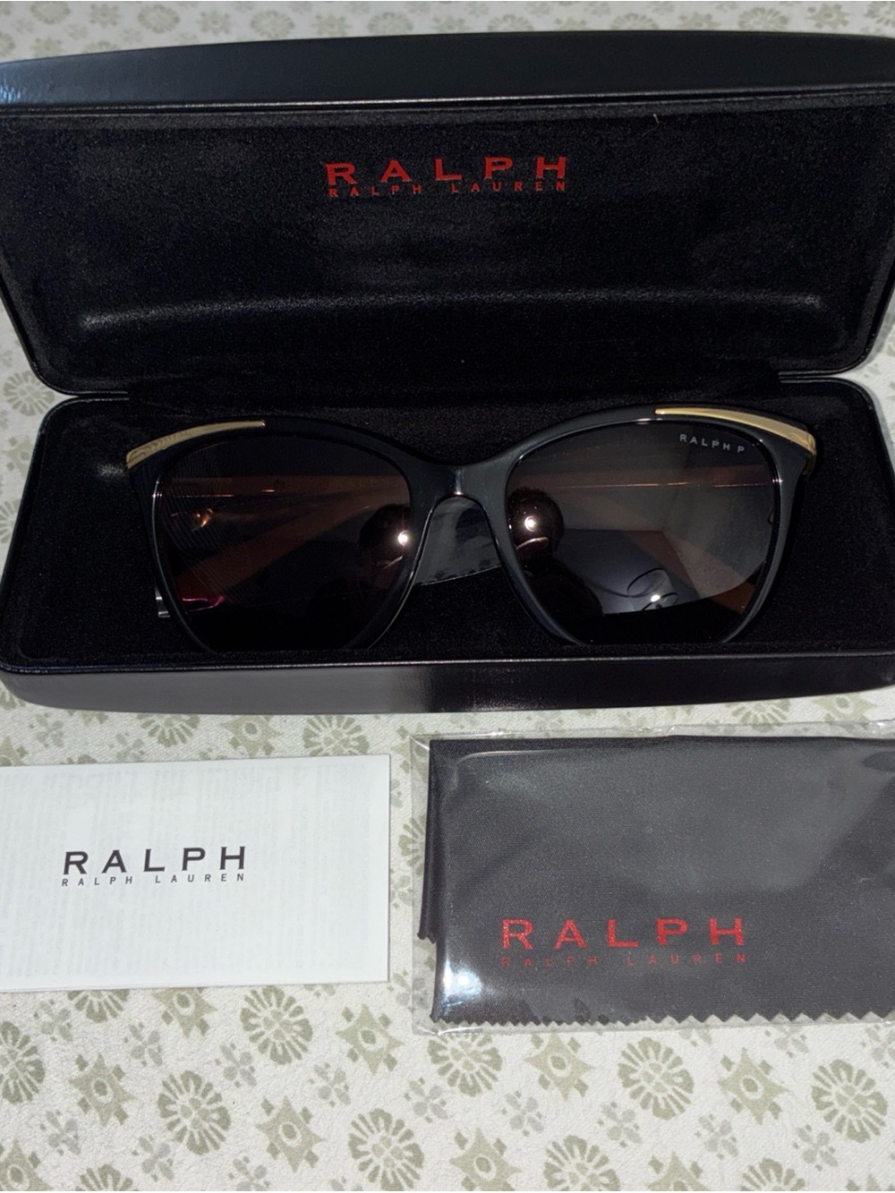 Ralph Lauren Women’s Black Cat Eye Sunglasses with Gold Accents 5203